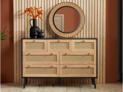 Birlea Croxley Rattan and Black 7 Drawer Chest of Drawers