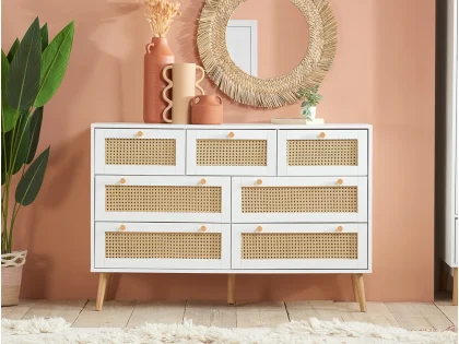 Birlea Croxley Rattan and White 7 Drawer Chest of Drawers