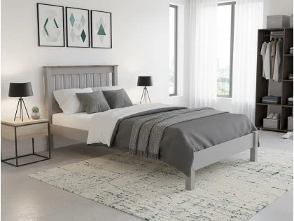Core Corona Grey and Waxed Pine Wooden Bed Frame Core Corona Grey and Waxed Pine Wooden Bed Frame