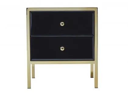 Birlea Fenwick Black Glass and Gold 2 Drawer Bedside Table (Assembled)