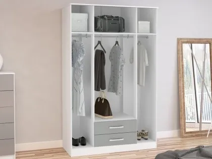 Birlea Lynx Grey High Gloss and White 4 Door 2 Drawer Mirrored Large Wardrobe