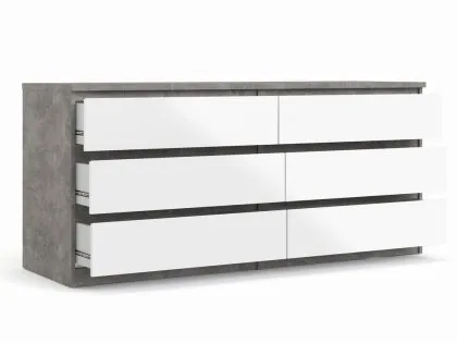 Furniture To Go Naia Grey and White High Gloss 3+3 Drawer Wide Chest of Drawers