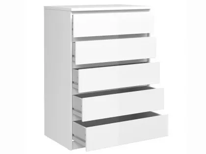 Furniture To Go Naia White High Gloss 5 Drawer Chest of Drawers