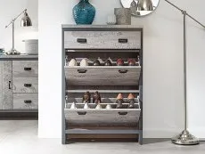 GFW Boston Grey Wood Effect 2 Tier 1 Drawer Shoe Cabinet