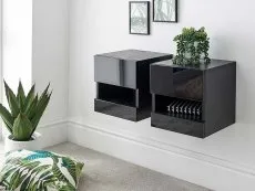 GFW GFW Galicia Black Wall Hanging Pair of 2 Bedside Cabinets