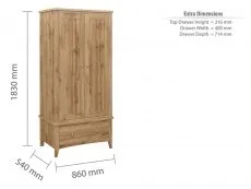 Birlea Furniture & Beds Birlea Hampstead Oak 2 Door 1 Drawer Double Wardrobe