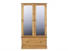 Core Products Core Cotswold 2 Door 1 Drawer Mirrored Pine Wooden Double Wardrobe