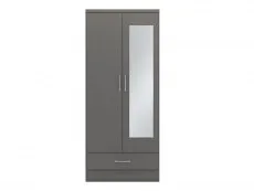 Seconique Seconique Nevada Matt Grey 2 Door 1 Drawer Mirrored Wardrobe