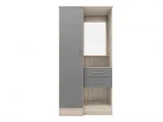 Seconique Seconique Nevada Grey Gloss and Oak 1 Door 2 Drawer Mirrored Wardrobe