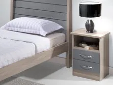 Seconique Seconique Nevada Grey Gloss and Oak 2 Drawer Bedside Table
