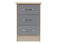 Seconique Nevada Grey Gloss and Oak 3 Drawer Bedside Table