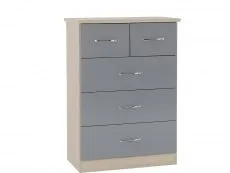 Seconique Seconique Nevada Grey Gloss and Oak 3+2 Drawer Chest of Drawers