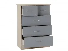 Seconique Seconique Nevada Grey Gloss and Oak 3+2 Drawer Chest of Drawers