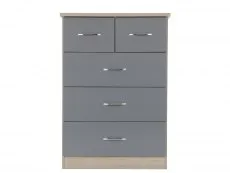 Seconique Nevada Grey Gloss and Oak 3+2 Drawer Chest of Drawers