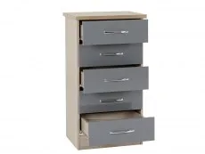 Seconique Nevada Grey Gloss and Oak 5 Drawer Chest of Drawers