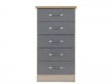 Seconique Seconique Nevada Grey Gloss and Oak 5 Drawer Chest of Drawers