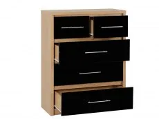 Seconique Seconique Seville Black High Gloss and Oak 3+2 Drawer Chest of Drawers