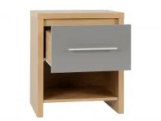 Seconique Seconique Seville Grey High Gloss and Oak 1 Drawer Bedside Table