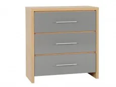 Seconique Seconique Seville Grey High Gloss and Oak 3 Drawer Chest of Drawers