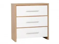 Seconique Seconique Seville White High Gloss and Oak 3 Drawer Chest of Drawers