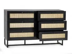 Julian Bowen Padstow Black and Rattan 6 Drawer Chest of Drawers