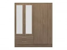 Seconique Seconique Nevada Rustic Oak 4 Door 2 Drawer Mirrored Wardrobe