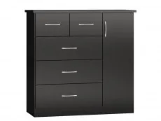 Seconique Seconique Nevada Black High Gloss 1 Door 5 Drawer Chest of Drawers