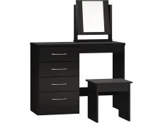 Seconique Seconique Nevada Black High Gloss 4 Drawer Pedestal Dressing Table and Stool