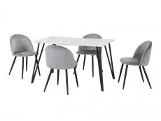 Seconique Seconique Marlow White Marble Effect Dining Table and 4 Grey Velvet Chairs