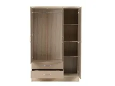 Seconique Nevada Oyster Gloss and Oak 3 Door 2 Drawer Mirrored Wardrobe