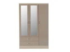 Seconique Seconique Nevada Oyster Gloss and Oak 3 Door 2 Drawer Mirrored Wardrobe