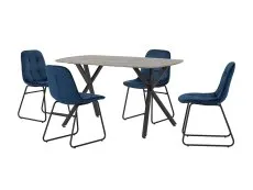 Seconique Seconique Athens Concrete Effect Dining Table with 4 Lukas Blue Velvet Chairs