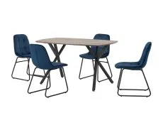 Seconique Seconique Athens Oak Effect Dining Table with 4 Lukas Blue Velvet Chairs