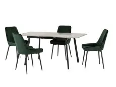 Seconique Seconique Avery Grey Oak Extending Dining Table and 4 Green Velvet Chairs Set