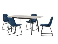 Seconique Seconique Avery Grey Oak Extending Dining Table and 4 Lukas Blue Velvet Chairs Set