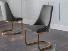 Julian Bowen Julian Bowen Vittoria Set of 2 Grey Velvet and Gold Dining Chairs