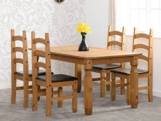 Seconique Seconique Corona Pine Dining Table and 4 Brown Faux Leather Chairs