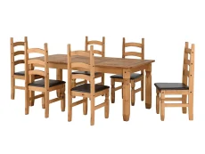 Seconique Seconique Corona Pine Dining Table and 6 Brown Faux Leather Chairs