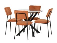 Seconique Seconique Sheldon Glass and Black Dining Table and 4 Orange Velvet Chairs
