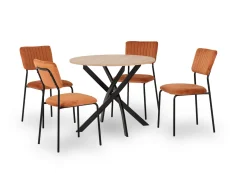 Seconique Seconique Sheldon Sonoma Oak Dining Table and 4 Orange Velvet Chairs