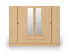 Seconique Seconique Nevada Sonoma Oak 6 Door 2 Drawer Mirrored Wardrobe
