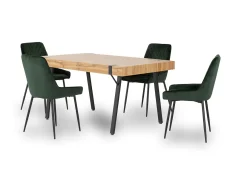 Seconique Seconique Treviso Oak Dining Table and 4 Avery Green Velvet Chairs