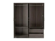 Seconique Lisbon Black Wood Grain 4 Door 2 Drawer Mirrored Wardrobe