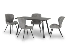 Seconique Seconique Quebec Wave Black Wood Grain Dining Table and 4 Grey Chair Set