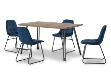 Seconique Seconique Quebec Oak Effect Dining Table and 4 Lukas Blue Velvet Chairs