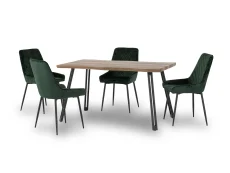 Seconique Seconique Quebec Wave Oak Effect Dining Table and 4 Avery Green Velvet Chairs