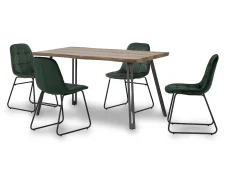 Seconique Seconique Quebec Wave Oak Effect Dining Table and 4 Lukas Green Velvet Chairs