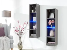 GFW Galicia Grey Set of Two Tall Shelf Units with LED Lighting