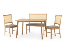 Seconique Austin Oak Dining Table with Ellis Rattan Dining Bench and 2 Chair Set