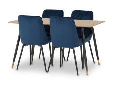 Seconique Hamilton 140cm Dining Table with 4 Avery Blue Velvet Dining Chairs